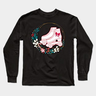 Christmas Wreath with Roller Skates and Bow Long Sleeve T-Shirt